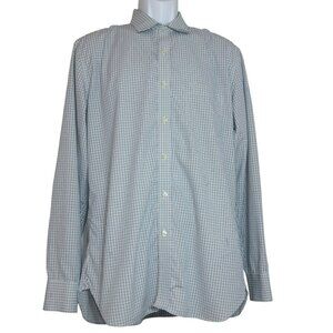 Thompson Shirtings by J.Crew Dress Shirt, Men XL, Blue & Green Check, Cotton,EUC